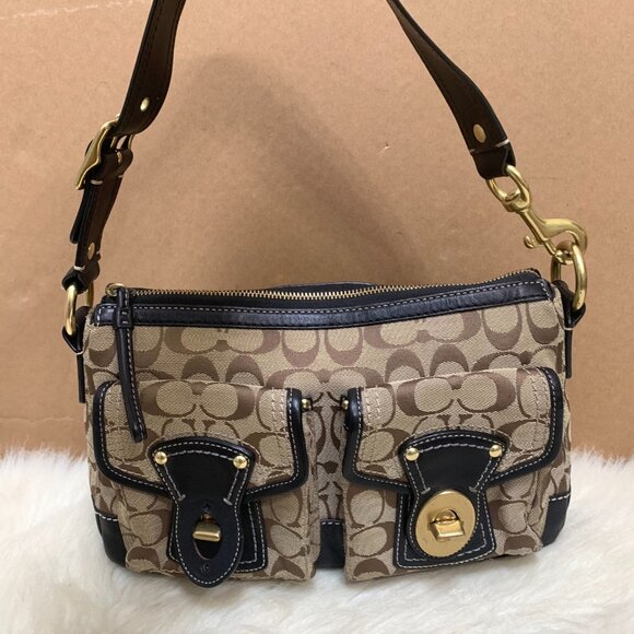 COACH Legacy Turnlock Khaki/Black Shoulder Bag Signature Hobo F12869 - Picture 14 of 14